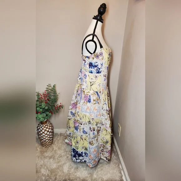 Anthropologie Maeve Cotton Sleeveless Square-Neck Tile Printed Midi Dress Sz L